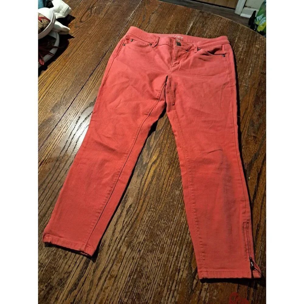 Ann Taylor Loft Size 10P Modern Skinny Ankle Casual Pants Coral Pink Zip Hem